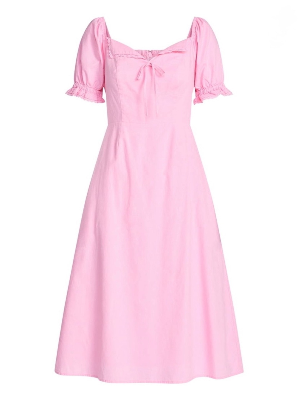 Scoop Pink Lace Collar Linen Midi Dress Size M NWT Puff Sleeves